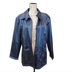 Basic Editions Shiny Blue Black Zip Outdoor Rain Jacket XL